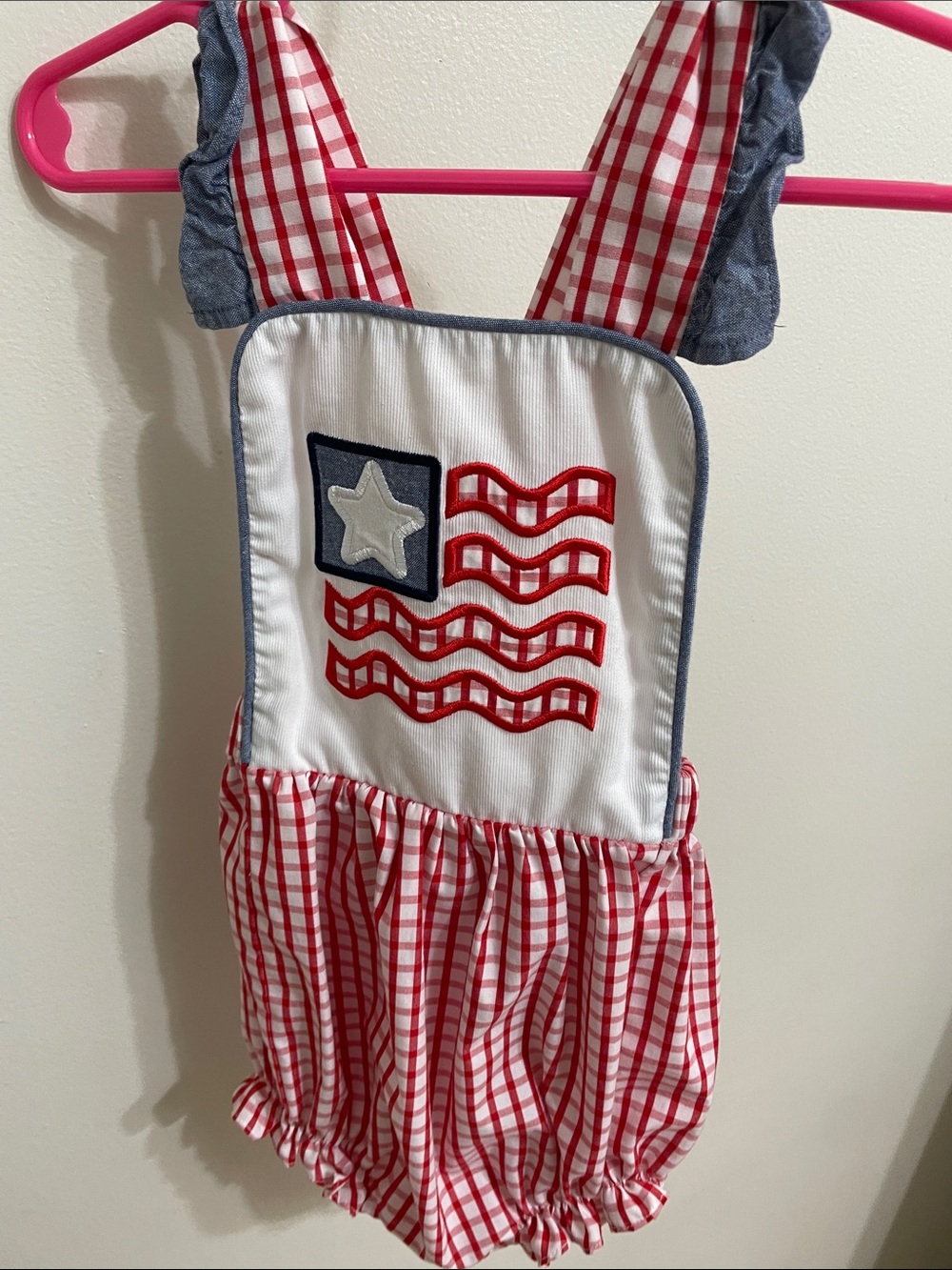Patriotic Red Gingham Kids One-Piece Romper